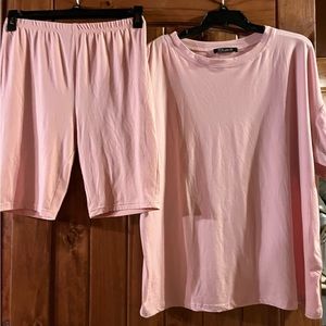 2 piece XL tee shirt and biker shorts. Dusty rose in color.